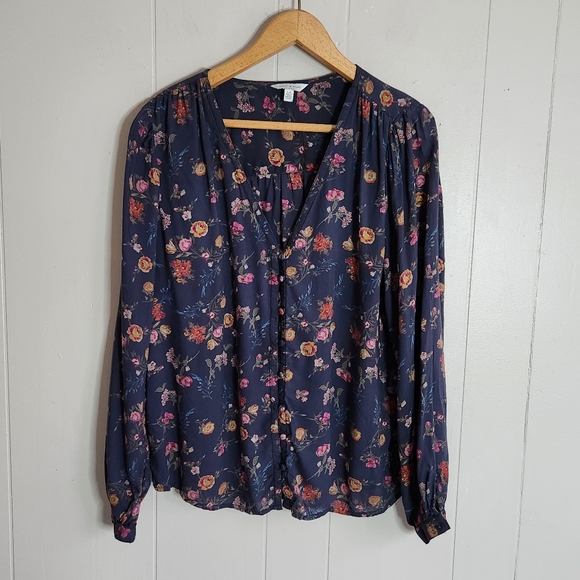 Lucky Brand Tops - Lucky Brand floral blouse top size L blue red v-neck button front